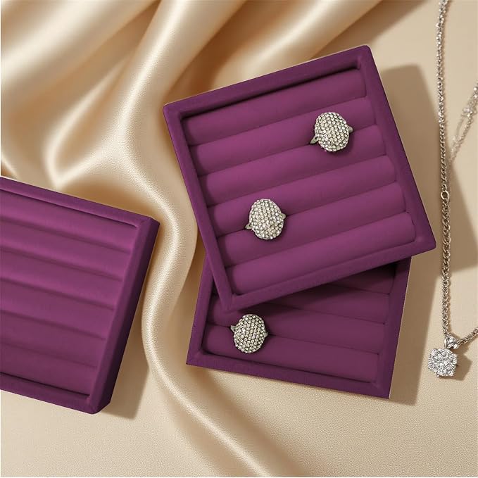 SCIKHETF Velvet Ring Earrings Studs organizer Tray Small Ring Insert Display Tray 5 Slots Stackable (Purple)