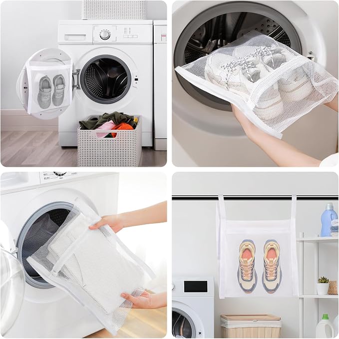 Shoe Washing Machine Bag, Shoe Laundry Bag for Washer and Dryer, Include Dry Net Bag, Reusable and Durable Zipper with Hook Design, Shoe Washing Bag for Sneaker (Green, 1 Pack)