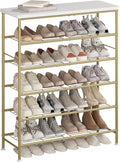 SUOERNUO Shoe Rack Organizer 6 Tier for Closet Entryway Free Standing Metal Storage Shoe Shelf with MDF Top Board，Gold