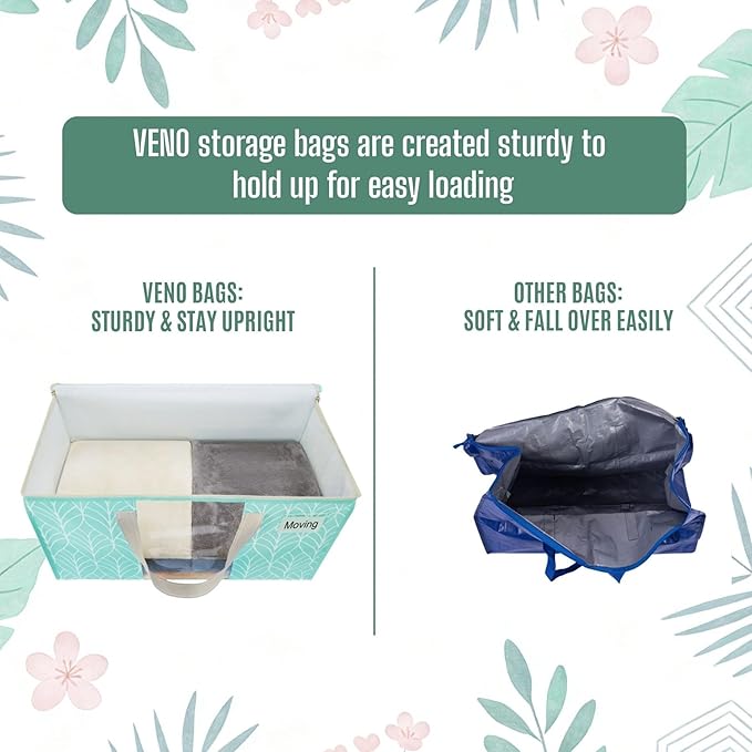 VENO 8 Pack Heavy Duty Moving Bags, Clothes and Comforter Storage Bags with Clear Window, College Dorm Essentials Packing Supplies, Foldable Boxes Alternative (Evergreen, 8 Pack)