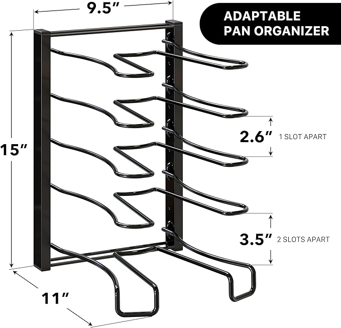 SIMPLE HOUSEWARE 5 Compartments Height Adjustable Pan Organizer, Black