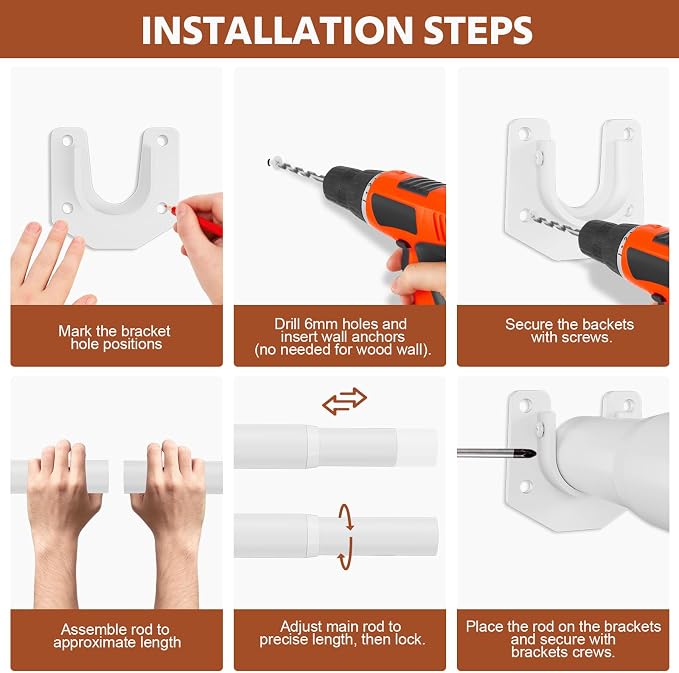 Closet Rods for Hanging Clothes, 17-70 Inch Stepless Adjustable Closet Rod, 1.3 Inch Heavy Duty Metal Clothes Hanging Rod, Expandable Closet Bar Hanger Rod for Closet Wardrobes Laundry RV White