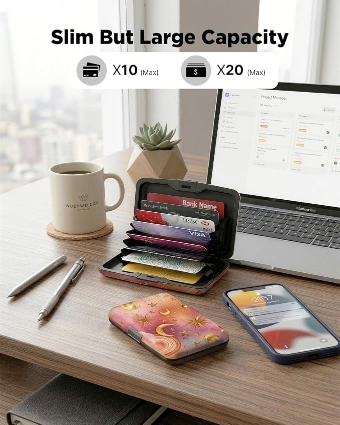 Maicican RFID Blocking Aluminum Credit Card Holder | Slim Metal Wallet for Women & Men, Business Card Case for Travel, Fits Front Pocket, Card holder wallet - Rainbow Stars