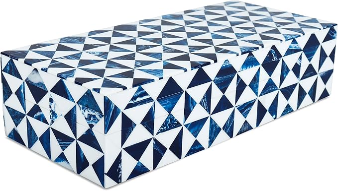 Handicrafts Home Blue and White Decorative Storage Box with Lid– Coffee Table Storage Box, Handmade Resin Inlay Wooden Box, Remote Control Holder, Decorative Organizer, Jewelry & Keepsake-10x4.5x2.5