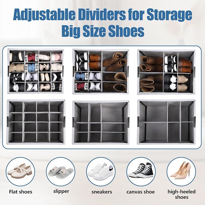 HOUSE AGAIN 2 Pack Shoe Organizer for Closet, Shoe Storage Organizer with Reinforced Metal‑Steel Frame, Lockable Wheels & Clear Cover, Foldable Shoe Box for Closet and Entryway, Gray