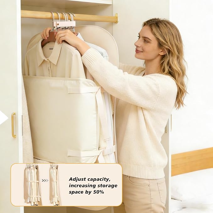 Closet Press Board Organizer, Space Saving Garment Bag, Space Saver Compression Bags, Jacket Storage For Closet, Large Capacity Closets Organizer For Office Bedroom Travel RV Daily Home (Beige)