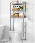 Kitsure Over Toilet Storage Rack, 63.2" H Space-Saving, Holder & Hooks | Bathroom, Laundry Room, Small Spaces, Families, Durable Metal, Grey, 3 Tier