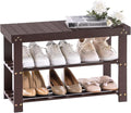 Apicizon Bamboo Shoe Rack for Entryway, 3-Tier Shoe Rack Bench for Front Indoor Entrance, Small Shoe Organizer with Storage, Dark Brown