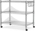 Heavy Duty 3-Shelf Shelving Unit, 24.02" W x 13.78" D x 21.97" H Chrome Steel Storage Rack with Wheels, 2 PP Shelf Liners and Hooks, Adjustable Under Desk Organizer for Kitchen, Office, Garage