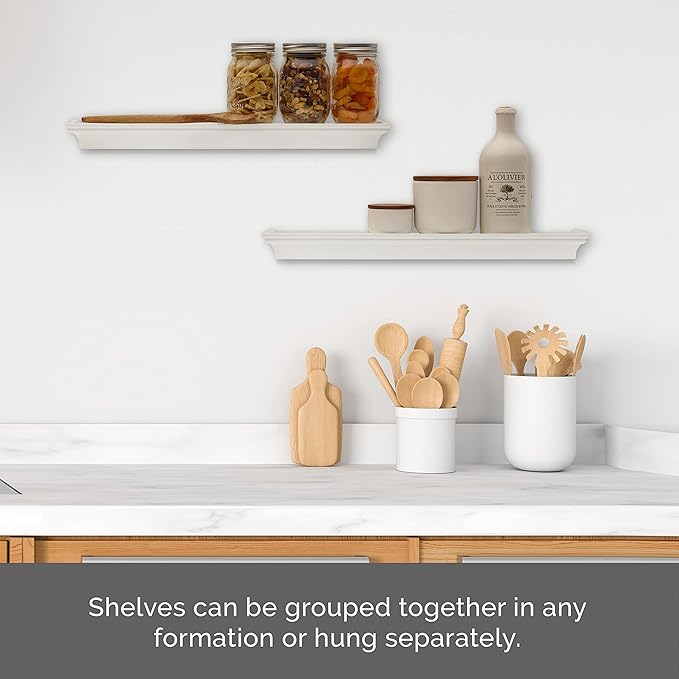 MELANNCO Arlington Floating Wall Shelves for Bedroom, Living Room, Nursery, Set of 2, 20-Inch, White