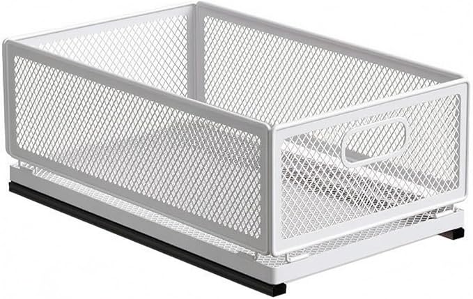 Gralara Pull-out Storage Basket Mesh Storage Basket Rounded Corners for Kitchen, Medium Storage Basket 40cm Long With Slide Rail