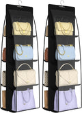 2 Packs 8 Pockets Black Handbag Hanging Purse Organizer for Closet, Purse Storage, Purse Hanger and Handbag Organizer for Space Saving