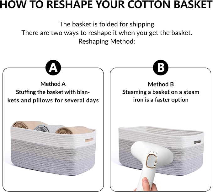 MiniArk Large Storage Baskets for Shelves, 17 x 13 x 7.5” Closet Organizers Bins for Clothes Blanket Towels, Baby Nursery, Toy Baskets Box, Woven Rope Baskets, 2 Packs Gradient Grey