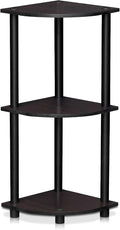 Furinno TURN-N-TUBE Corner Shelf, 3-Tier Corner Bookshelf, Display Storage Shelves with Open Shelves, for Organization and Storage, Living Room, Home Office, Garage, Dark Walnut