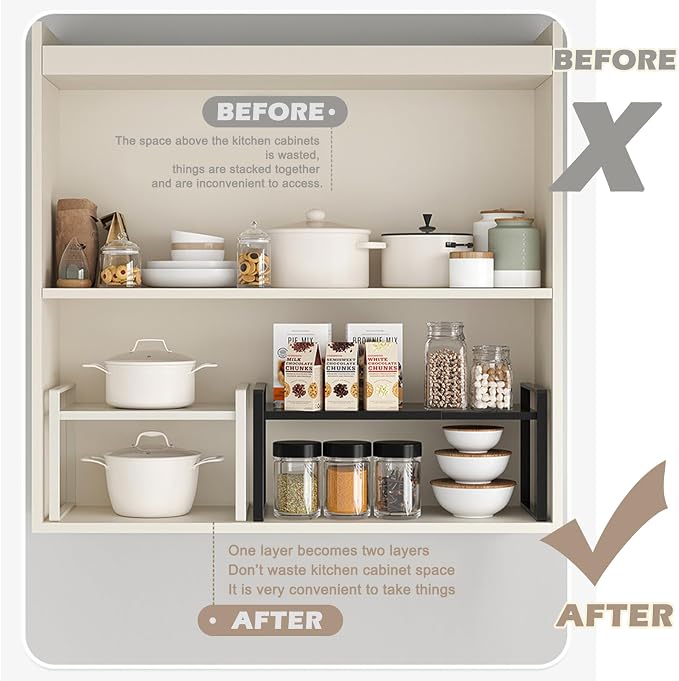 Aertiavty 3 Pack Expandable Cabinet Shelf Organizer Kitchen Shelf Riser Stackable Pantry Shelves Kitchen Organizers and Storage Metal Spice Rack Countertop Organizer Cupboard Adjustable Shelfs
