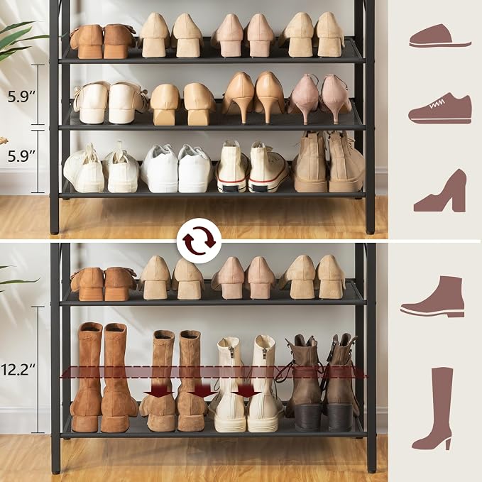 MAHANCRIS 10 Tier Shoe Rack Organizer for Closet, Holds 36-40 Pairs, Tall Metal Shoe Storage Shelf for Dorm, Entryway, Sturdy Freestanding Shoe Rack Space Saving, Large Capacity, Rustic Brown