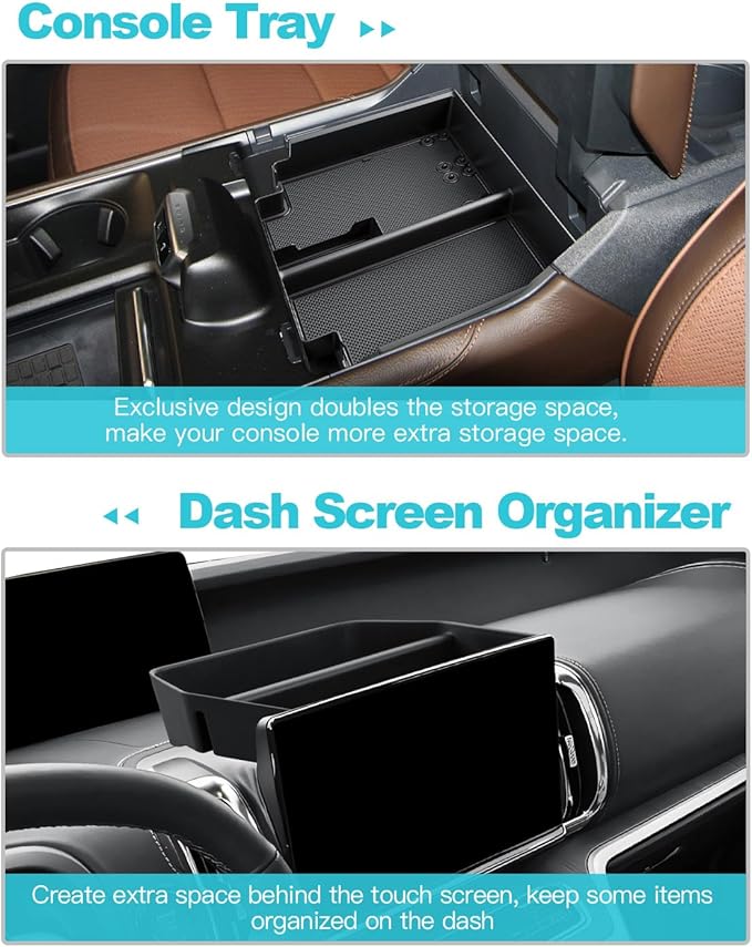 CDEFG 2Pcs for 2025 2026 Ford Expedition Center Console Organizer for 2025 2026 Ford Expedition Accessories Middle Console Organizer Armrest Storage Box & Dashboard Storage 13.2" Screen Organizer