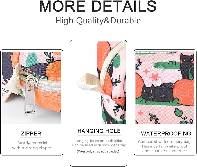 Multiple Pockets Portfolio Organizer with Zippered,Storage Pencil Pouch Bag | Waterproof Travel Toiletry Bag,Portable Pencil Pouch for Notebooks,Stationeries,Make-up,Journal Office Art Supplies,Pumpk cat