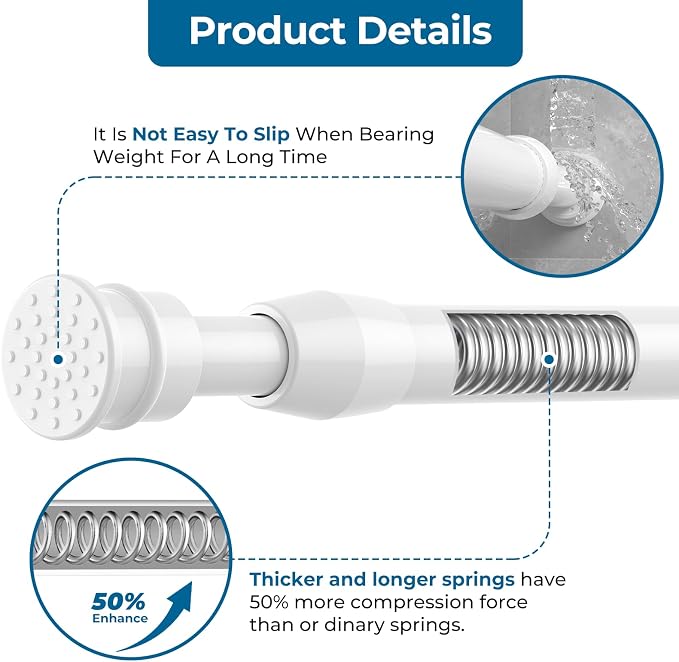 AIZESI Spring Tension Curtain Rods Short Tension Rod (White,28" to 38"-3Pcs)