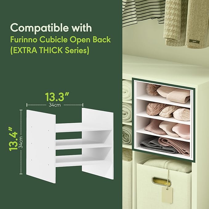 Furinno Cubicle 3-Shelf Cube Insert, Cube Organizer, Plain White | Shelf Dividers, Fits into Furinno Extra Thick Cubes, for Organizers and Storage (Does not fit IKEA Kallax Shelving)