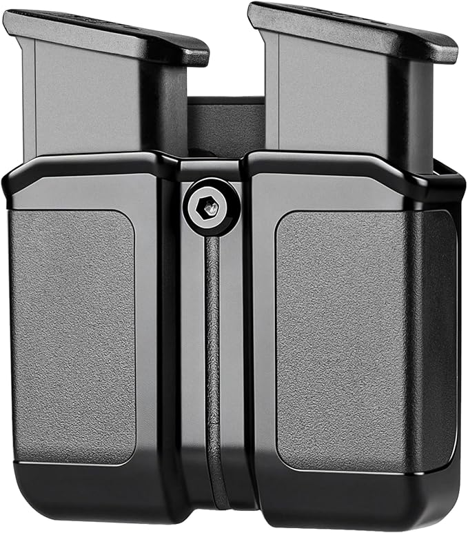 Universal Double Magazine Holder for 9mm/.40 Double Stack Mags, OWB Magazine Holster with Belt Clip, Fits Glock 17/19/ Sig P320/ Hellcat Pro/Echelon/S&W/Taurus/Beretta/H&K/CZ/Walther & More