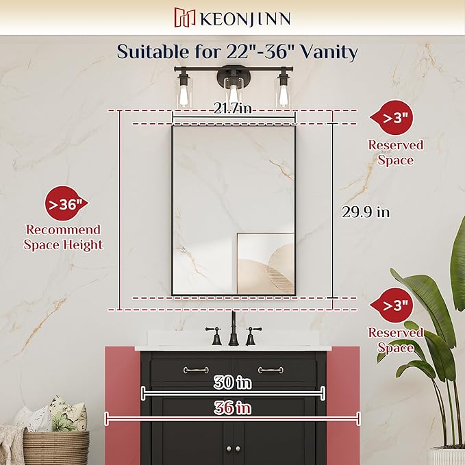 Keonjinn Black Bathroom Mirror 22 x 30 Inch, Brushed Black Framed Mirror for Over Sink, Rectangle Wall Vanity Mirrors with Square Corner, Alumium Frame, Modern Farmhouse Style