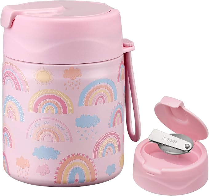 17oz Soup Thermo for Hot Food Kids,Insulated Food Jar with Spoon,Thermo Hot Food Lunch Container,Wide Mouth Leakproof Stainless Steel Lunch Box for School-Rainbow