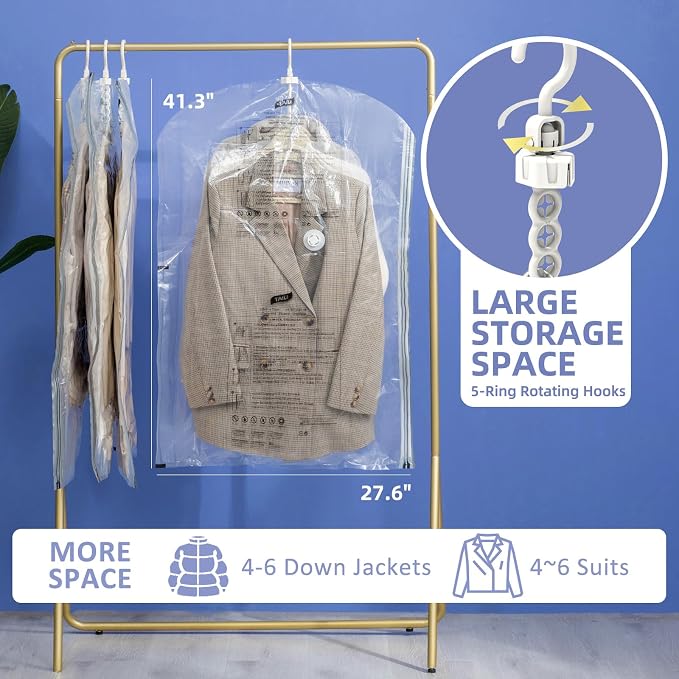 Hanging Vacuum Storage Bags, 4 Pack Short Size 41.3 x27.6 inch, Vacuum Seal Bags for Clothing, Space Saver Garment for Short Clothes, Coats, Suits, Dresses, Closet Oragnization and Storage
