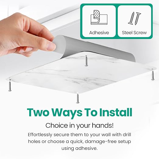 9 inches x 6.5 inches Stainless Steel Plate for Magnets, 3M Adhesive Back, Mounting Screws, Ideal for Magnetic Shelf, Spice Holders, Fridge Magnets. Mount Anywhere! (Carrara Marble, 2 Pack)