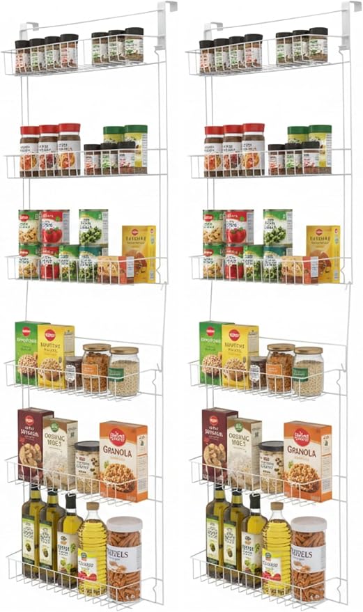 Lavish Home Over the Door Organizer - 6-Tier Adjustable Pantry Shelves and Rack for Kitchen Organization - Organization and Storage (White) (Pack of 2)