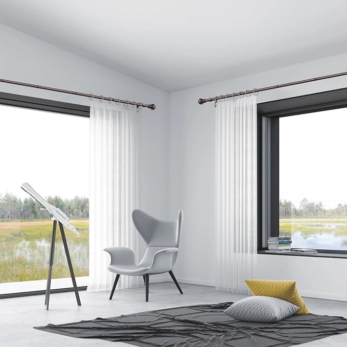 Thestoa Brown Curtain Rods for Windows 48 to 84-92 Inch, Stainless Steel Long Curtain Rods for Bedroom, Living Room, Kitchen, Farmhouse, Outdoor Brown