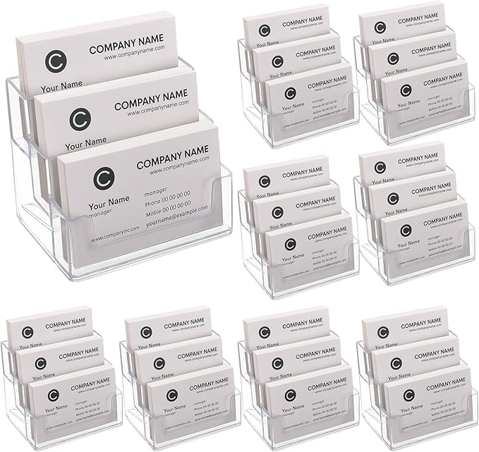 TecUnite 8 Pieces Business Card Holder for Desk 3 Tiers Clear Acrylic Stand for Business Card Organizer Storage Holder Display for Office and Company, 180 Cards Capacity