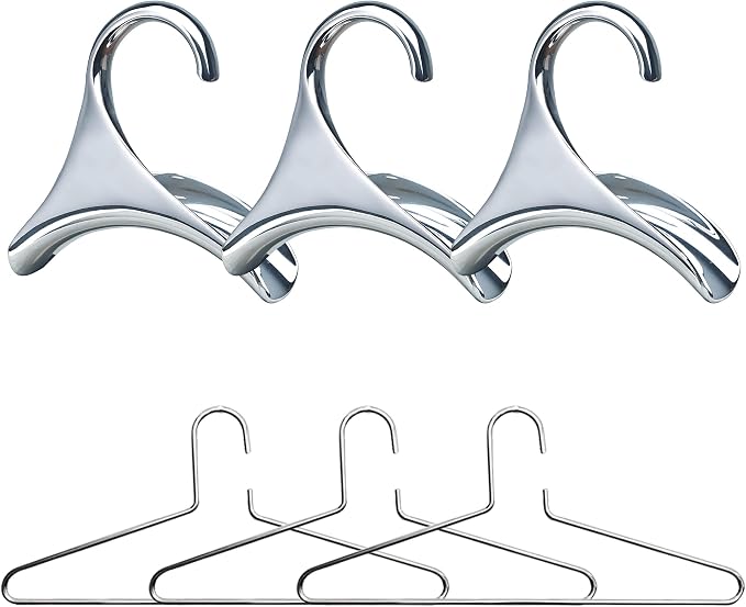 Bag-a-Vie Silver Metal Hangers Combo Pack 6 (3 Purse Hangers + 3 Clothes Hangers) Closet Organizer Set for Handbags, Coats & Suits