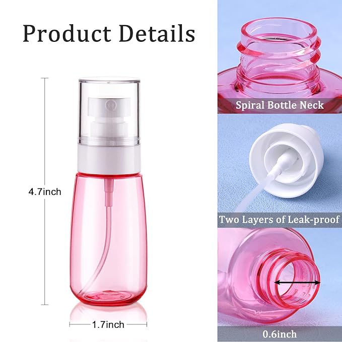 Cosywell Fine Mist Spray Bottles TSA Approved 2oz 60ml 8 Pack Leak Proof Travel Spray Bottle Empty Small Spray Bottles for Perfume Essential Oils Toners Rose Water Cosmetics (8PCS-4Colors)
