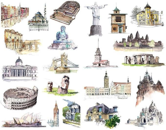 Seasonstorm World Famous Building Aesthetic Diary Travel Journal Paper Stickers Scrapbooking Stationery