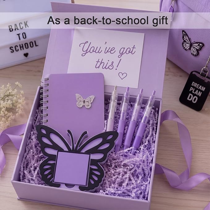 Purple Butterfly Sticky Note Holder Large Wood Notepad Dispenser 3 x 3 Sticky Notes Organizer Cute Self Stick Memo Pad Holder for Desk Office Back to School Gift, No Pads Included