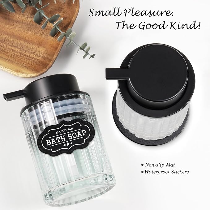 Amolliar Foaming Soap Dispenser, Refillable 8OZ Hand Soap Dispenser, Black | Glass Soap Dispenser Plastic Pump, Dish Soap Dispenser for Kitchen, Bathroom Accessories Set, Bathroom Home Decor(1 Pack)
