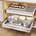 Seinloes 2 Pack Pull Out Cabinet Organizer With Raising Pad for Framed Cabinets,Expandable Width (13"-21") and Depth (13"-17"),3 Slide Rails Slide Out Drawers with Handle,No-Drill Roll Out Shelf,White