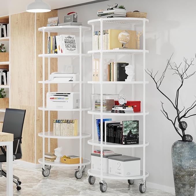 6 Tier NSF Metal Shelf Round Corner Wire Shelving Unit, 2400lbs Capacity Heavy Duty Adjustable Storage Rack with Shelf Liners for Kitchen Garage Office Etc Room Corner, 85.5"H x 30"L x 30"D - White
