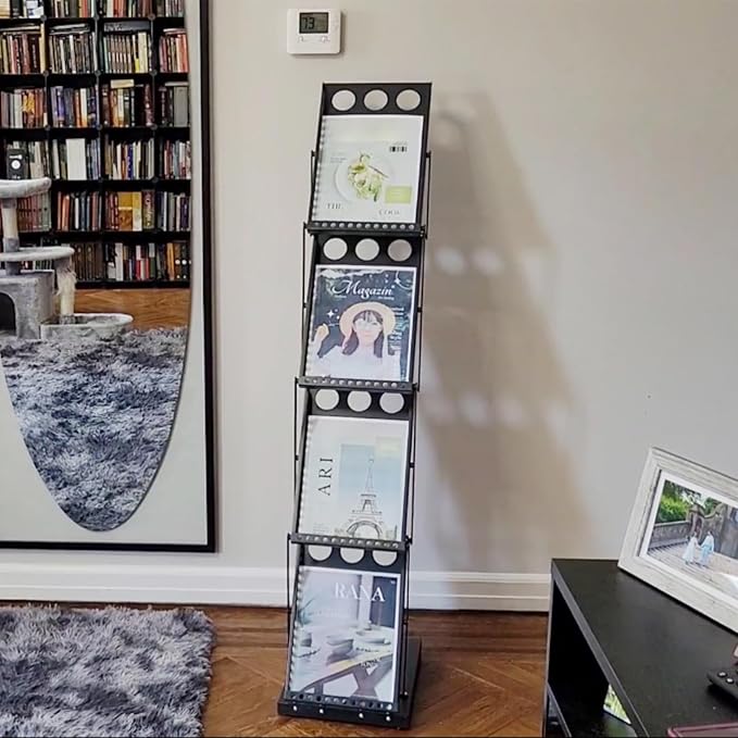 Foldable Brochure Display Stand with Carrying Bag, Literature Stand, 2 Pack | Literature Rack for Trade Shows, Exhibitions, Office, and Retail Stores. Metal, Portable, and Easy to Assemble, Black Finish