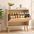 Shoe Storage Cabinet for Entryway, Slim Freestanding Rattan Shoe Cabinet with 3 Flip Drawers, Hidden Shoe Organizer Cabinet, Narrow Shoe Rack , Farmhouse Design (Singel Flip Drawer - Breathe Rattan)