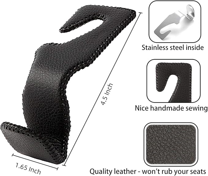 AMVOYOA Headrest Hooks for Purses and Bags, Car Back Seat Headrest Hanger Vehicle Beige Leather Storage Hook, Pack of 2