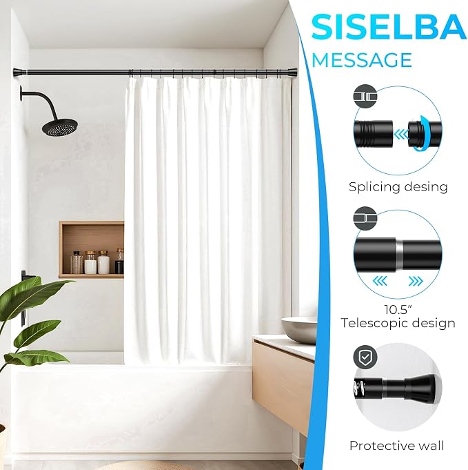 2 Pack Adjustable Tension Curtain Rod 30 to 64 inches, Spring Curtain Rod for Windows Tension Rod No Drill, Spring Tension Curtain Rod for Window, Bathroom, Doorway, Black
