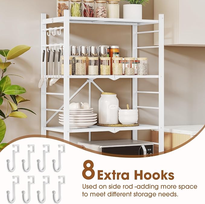 Fenbeli Foldable Shelves with Wheels - 5 Tier Folding Shelf, Collapsible No Assembly Metal Shelving Unit, Origami Storage Shelves & Rolling Storage Rack with 8 Hooks for Kitchen Pantry Garage
