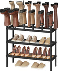 YATINEY Shoe and Boot Rack Organizer, Tall Boots Rack for Closet, Cowboy Shoes Storage, 4 Tier Shoe Racks Organizer Holds 14 Pairs, Black and Rustic Brown SS29BR