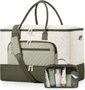 Travel Duffle Bag, Wide Open Large Weekender Bag for Women with Shoe Compartment, Carry on Overnight Bags with Toiletry Bag, Hospital Bag for Women Labor Delivery (Beige Green)