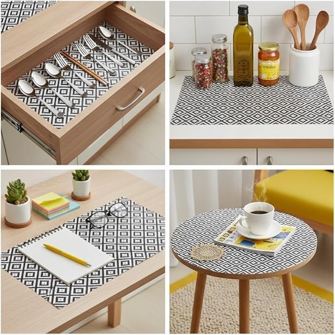 Coavas Shelf and Drawer Liner, Non Slip Extra Grip Non Adhesive Waterproof Thickened Cabinet Mat, Easy Cut for Kitchen Pantry Bathroom Dresser Cupboard (Black Rhombic, 24IN x 20FT)