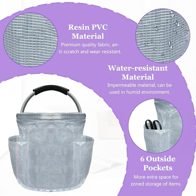 2Pack Portable Cleaning Caddy for Cleaning Supplies, 17L Household Tool Bucket Organizer for Men, Large Cleaning Basket in PVC Resin for Family, Garden, Transparent + Green