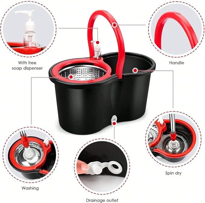 360° Spin Mop & Bucket System – 20QT Floor Cleaning Set with 3 Microfiber Mop Heads & 61" Adjustable Stainless Steel Handle for Effortless, Streak-Free Cleaning