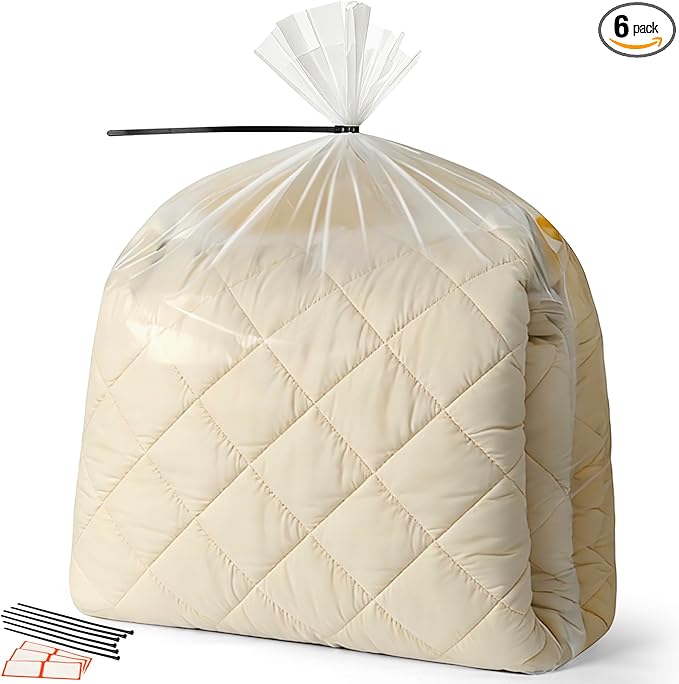 Storage Standard Large Clear Plastic Bags for Storage 6-Pack - Waterproof Extra Large Plastic Bags with Zip Ties, Heavy-Duty Cover for Clothes, Blankets, Linens & Bedding Organization - 32 x 42 Inches